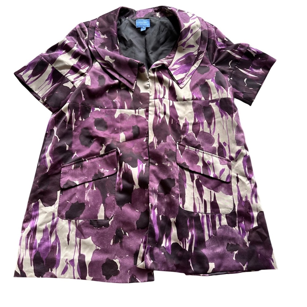 Simply Vera Vera Wang Purple Floral Abstract Short Sleeve Jacket XS